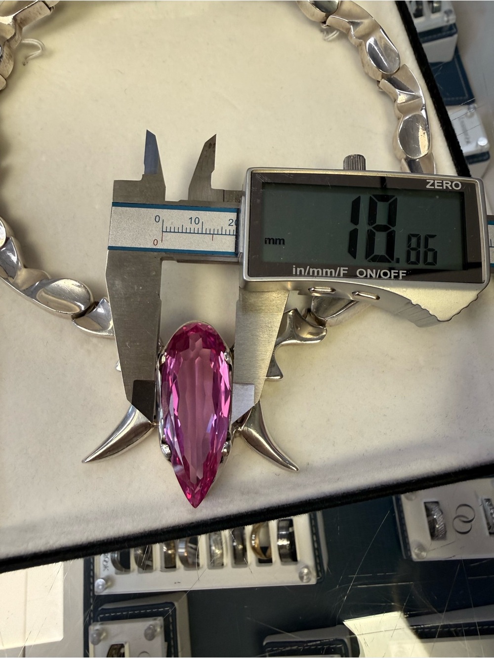 Taxco 216 grams Sterling Silver Scarab Necklace with Lab grown Pink Sapphire - Picture 6 of 7